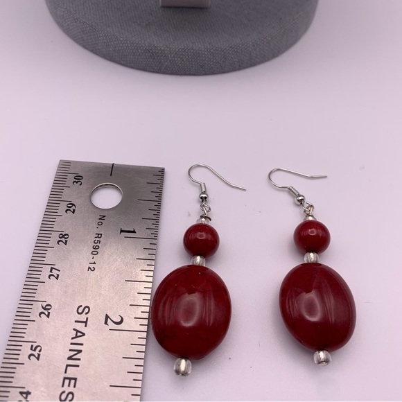 Set of Two NWOT Vibrant Speckled Red Long Beaded Dangle Earrings - Picture 6 of 6
